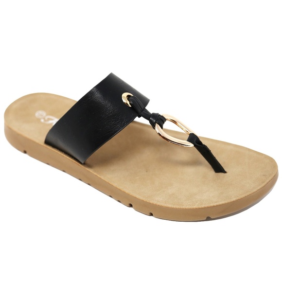 Black Sandals with Gold Accents, Size 9 - Picture 3 of 4